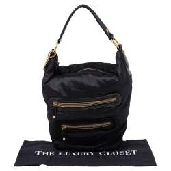 Pre Owned حقيبة هوبو تودز باشمي نايلون وجلد لامع أسود