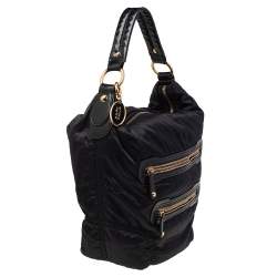 Pre Owned حقيبة هوبو تودز باشمي نايلون وجلد لامع أسود