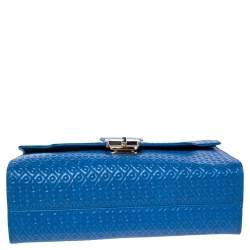 Tod's Blue Signature Embossed Leather Flap Top Handle Bag