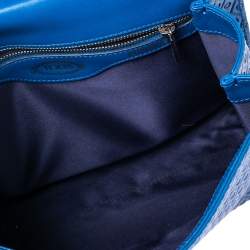 Tod's Blue Signature Embossed Leather Flap Top Handle Bag