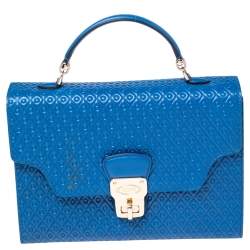 Tod's Blue Signature Embossed Leather Flap Top Handle Bag