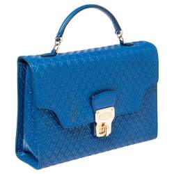 Tod's Blue Signature Embossed Leather Flap Top Handle Bag