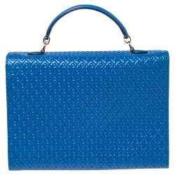 Tod's Blue Signature Embossed Leather Flap Top Handle Bag