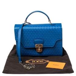 Tod's Blue Signature Embossed Leather Flap Top Handle Bag