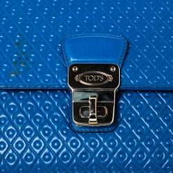 Tod's Blue Signature Embossed Leather Flap Top Handle Bag