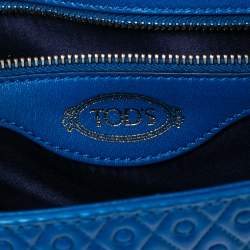 Tod's Blue Signature Embossed Leather Flap Top Handle Bag