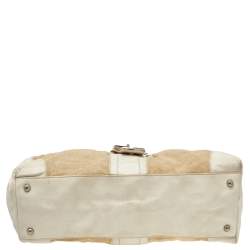 Tod's Beige/ Off White Leather And Canvas Satchel 
