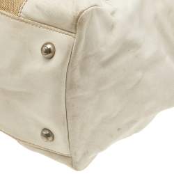 Tod's Beige/ Off White Leather And Canvas Satchel 