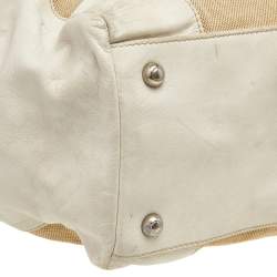 Tod's Beige/ Off White Leather And Canvas Satchel 