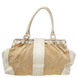 Tod's Beige/ Off White Leather And Canvas Satchel 