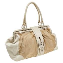 Tod's Beige/ Off White Leather And Canvas Satchel 