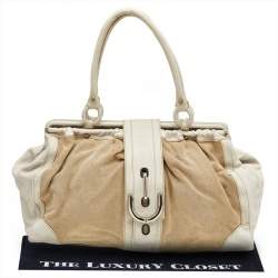 Tod's Beige/ Off White Leather And Canvas Satchel 