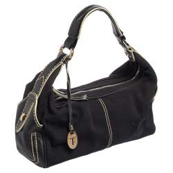 Pre Owned حقيبة كتف تودز كانفاس وجلد أسود 