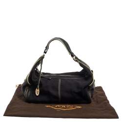 Pre Owned حقيبة كتف تودز كانفاس وجلد أسود 