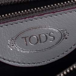 Pre Owned Tod's Grey Leather Mini Double T Shoulder Bag