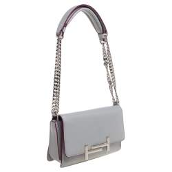 Pre Owned Tod's Grey Leather Mini Double T Shoulder Bag