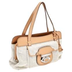 Tod's Beige/Brown Canvas And Leather Satchel