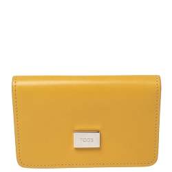 Pre Owned Tod's Yellow Leather Logo Flap Card Case