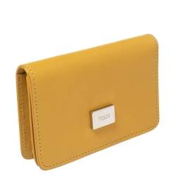 Pre Owned Tod's Yellow Leather Logo Flap Card Case