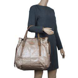 Pre Owned Tod’s Metallic Beige Coated Canvas G-Bag Easy Sacca Grande Tote