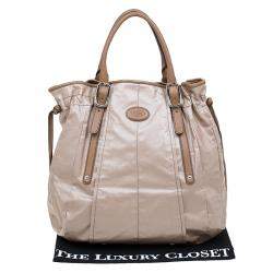 Pre Owned Tod’s Metallic Beige Coated Canvas G-Bag Easy Sacca Grande Tote