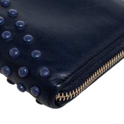 Tod's Navy Blue Leather Gommini Zip Around Continental Wallet