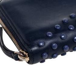 Tod's Navy Blue Leather Gommini Zip Around Continental Wallet