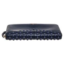 Tod's Navy Blue Leather Gommini Zip Around Continental Wallet