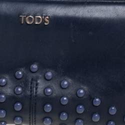 Tod's Navy Blue Leather Gommini Zip Around Continental Wallet
