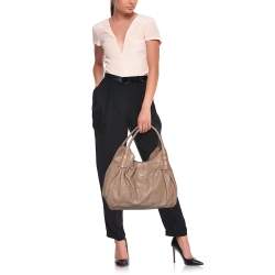 Tod's Dark Beige Leather Ivy Sacca Media Hobo