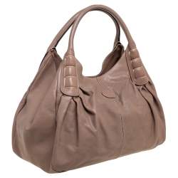 Tod's Dark Beige Leather Ivy Sacca Media Hobo