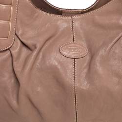 Tod's Dark Beige Leather Ivy Sacca Media Hobo
