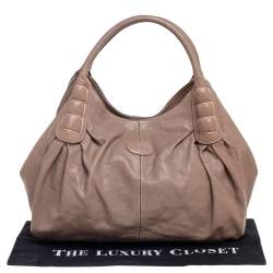 Tod's Dark Beige Leather Ivy Sacca Media Hobo