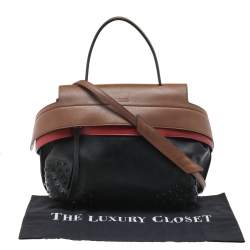 Tod's Black/Beige Leather Wave Top Handle Bag