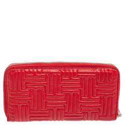 Tod's Red Leather Double T Zip Around Continental Wallet