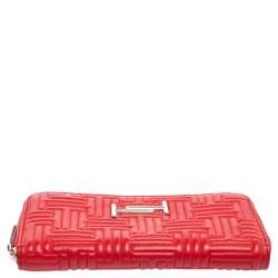 Tod's Red Leather Double T Zip Around Continental Wallet