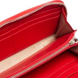 Tod's Red Leather Double T Zip Around Continental Wallet