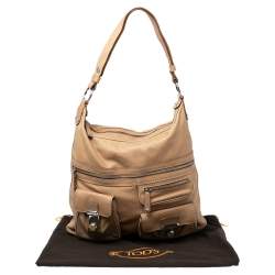 مملوكة مسبقًا Tod's Beige Leather Took Tracolla Media Hobo Bag