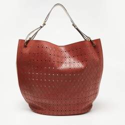 Tod's Red/White Laser Cut Leather Medium Flower Tote