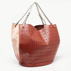 Tod's Red/White Laser Cut Leather Medium Flower Tote