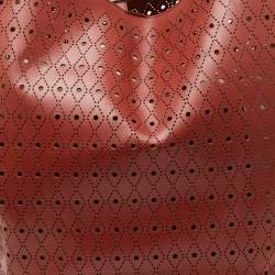 Tod's Red/White Laser Cut Leather Medium Flower Tote
