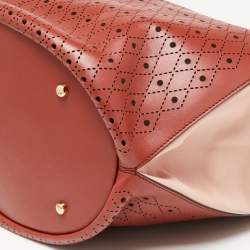 Tod's Red/White Laser Cut Leather Medium Flower Tote