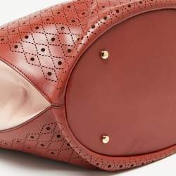 Tod's Red/White Laser Cut Leather Medium Flower Tote