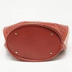 Tod's Red/White Laser Cut Leather Medium Flower Tote