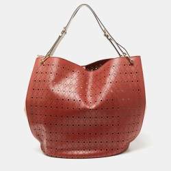 Tod's Red/White Laser Cut Leather Medium Flower Tote