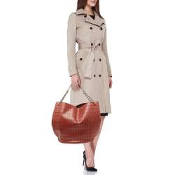 Tod's Red/White Laser Cut Leather Medium Flower Tote