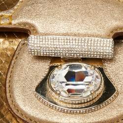 Tod's Metallic Gold Snakeskin and Leather Flap Baguette 