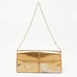 Tod's Metallic Gold Snakeskin and Leather Flap Baguette 