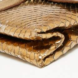 Tod's Metallic Gold Snakeskin and Leather Flap Baguette 