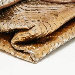 Tod's Metallic Gold Snakeskin and Leather Flap Baguette 